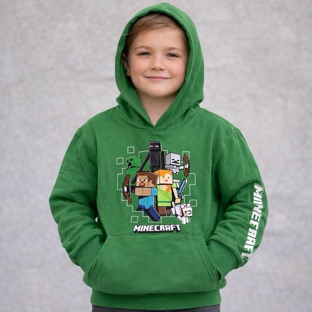 Youth Minecraft Hoodie Sweatshirt Youth Green Creeper Steve Enderman Gamer Sz L